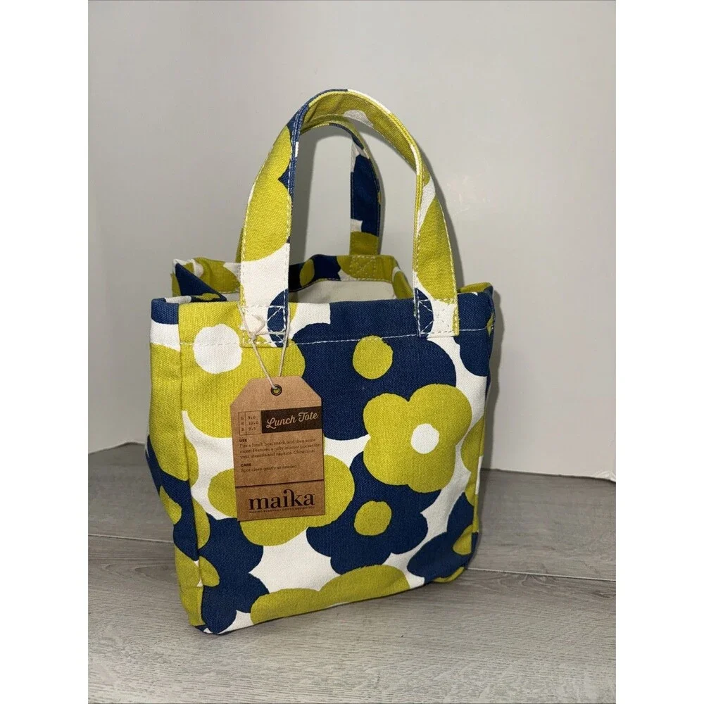 Maika Floral Canvas Tote Hana Blue & Green Lunch bag purse NWT - Picture 1 of 3